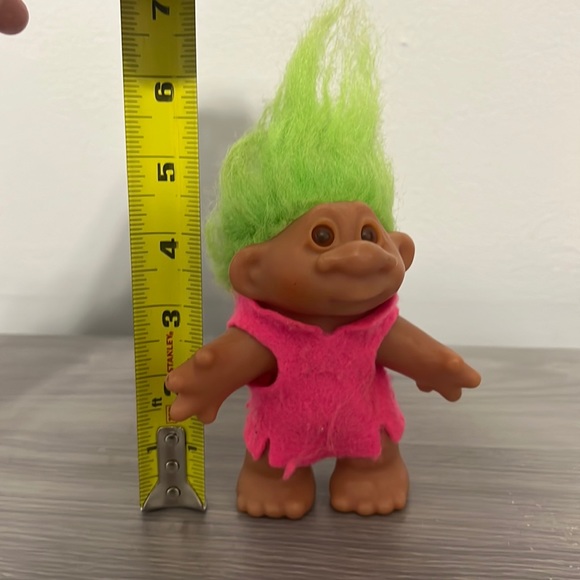 Vintage Dam Troll with Green Hair and Pink Felt Shirt or Dress - Picture 7 of 7